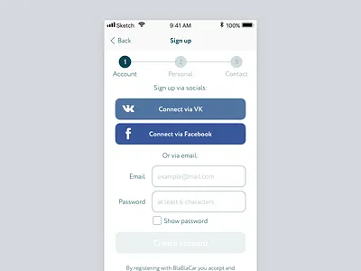 Creating an account account creation app blablacar iphone mobile mobileapp ui ux