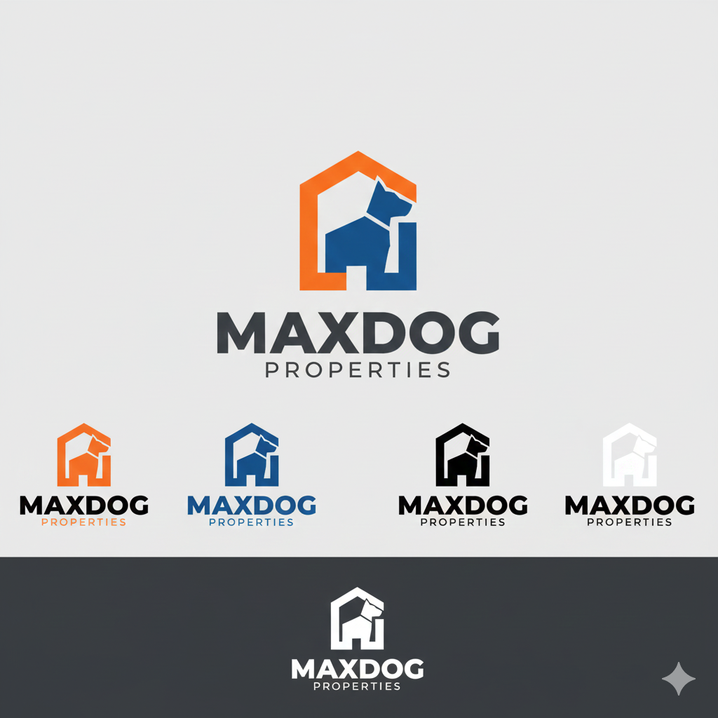 MaxDog Properties Logo & Branding ai assisted animal logo animal logos branding graphic graphic design icon illustration logo logodesign simple smart tool typography