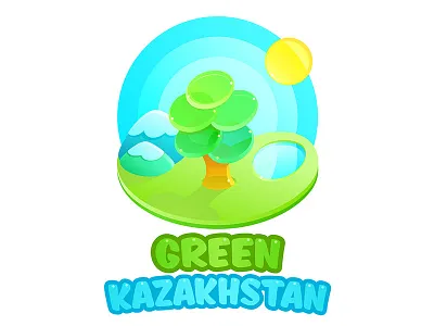 Green Kazakhstan bright cartoon concept cute design eco environmental glass glossy gradient green kazakhstan landscape logo mobile app round style tree trendy vector