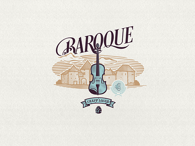 Baroque Craft Lager Beer baroque beer blue branding castle craft engraved style illustration label lager logo old town retro varazdin vintage violin