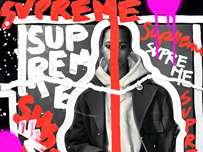 Supreme art collage editorial illustration illustration on photography magazine paint supreme typography