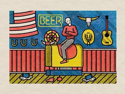Sad cowboy alcohol bar editorialillustration halftone texture