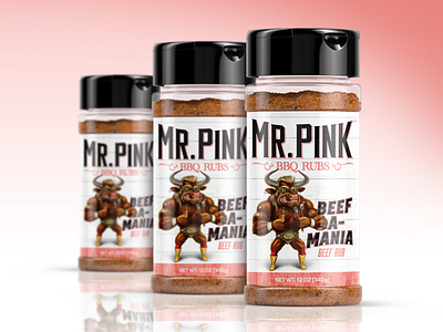 Mr. Pink Beefamania BBQ rub barbecue bbq bbq rub bbq rubs graphic design label label design package design packaging