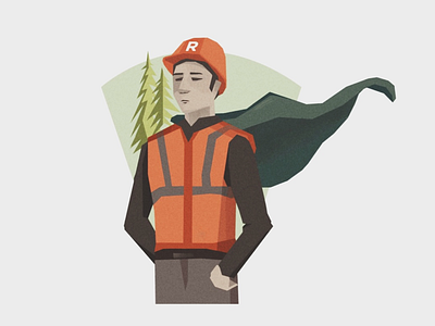 WIP rental company logo character design construction equipment illustration logo recycle superhero trees worker