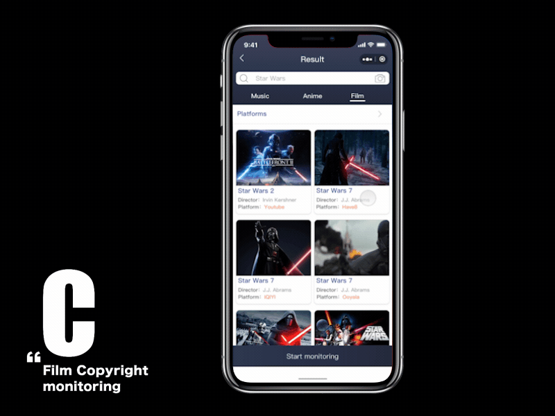 Film Copyright Monitoring animation app black blockchain copyright copyright monitoring design illustration interaction interface ios monitor monitoring sketch ui ux