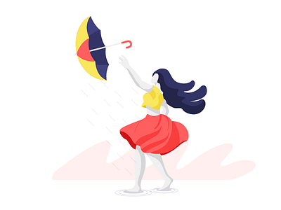 girl in the rain character design colours flat vector girl illustration rain storm umbrella