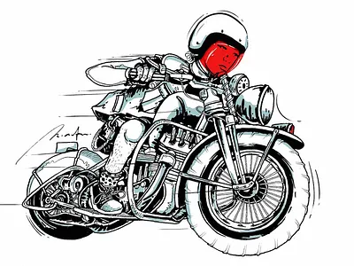 Young Man Riding Custome Bike bike black blackandwhite comic illustration ink manga motorcycle ride sport vehicles white