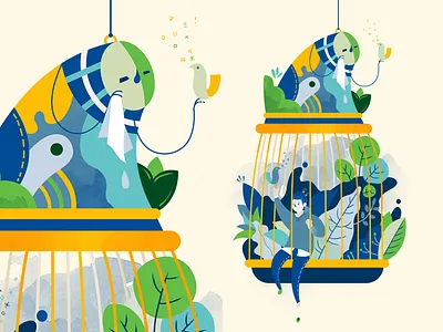 Lonely Together cage colorful graphic illustration illustration art jayekang lonely metaphor pattern sad story weird