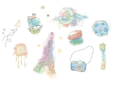 Watercolor illustration mixed media vector watercolor