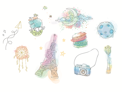 Watercolor illustration mixed media vector watercolor