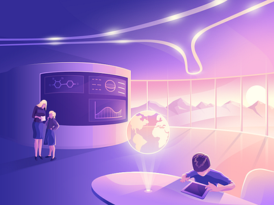 Futuristic School (Illustration) charachter design education gradient icon illustration school site student ui