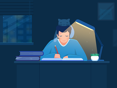 work hard cat illustration man night work hard