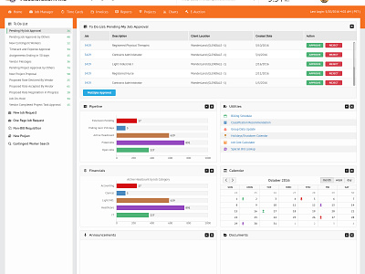 Dashboard calendar financial utilities pipeline todolist