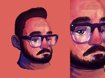 "Man Up" beard caricature crying emotion glasses illustration man up painting stylised