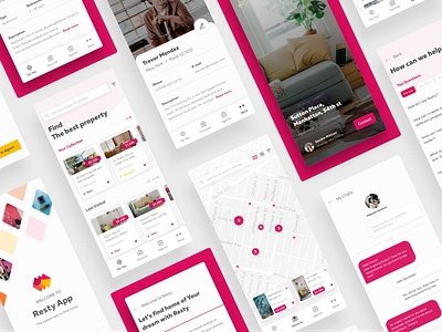 Resty App app app concept chat detail listing map materio mobile pink profile ui ux