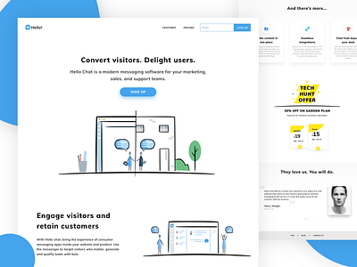 Hello Chat Landing Page app chat clean design flat hello illustration landing page minimal typography ui ux vector