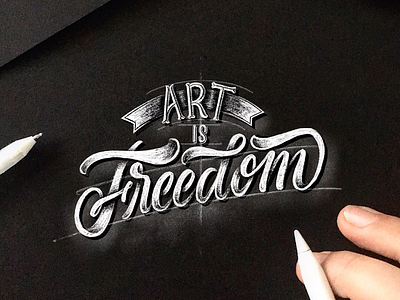 Art is Freedom calligraphy chalk handlettering lettering