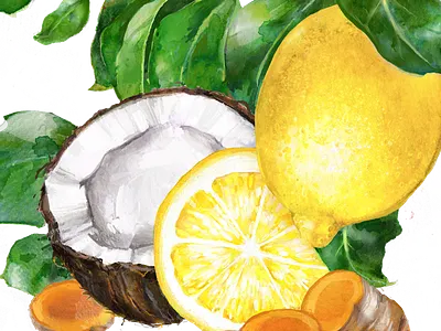 Lemon & curcuma digital food fruit illustration package packagedesign watercolor