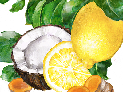 Lemon & curcuma digital food fruit illustration package packagedesign watercolor