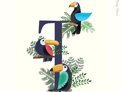 T is for the Toucan ! 36daysoftype @plants birds design illustrations logo typography
