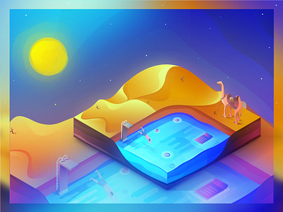 Desert Illusion art desert hot illuatration illusion isometric pool sand swimming web