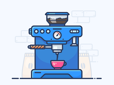 Coffee Machine coffee coffeeshop cup cup of tea desktop dribbble icon illustration illustrator image machine morning motivation mug object office outline set vector web