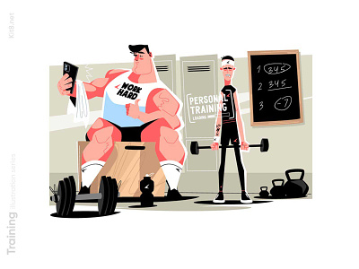 Workout with trainer illustration character flat gym illustration kit8 man professional trainer vector workout