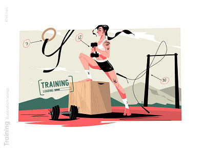 Intense workout illustration character fitness flat girl illustration intense kit8 vector workout
