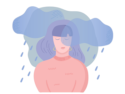 Fall autumn depression fall flat girl rain sad vector