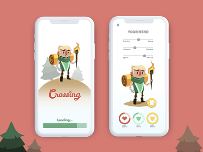 x Crossing x character forest game hero loading logo mobile skill stats ui