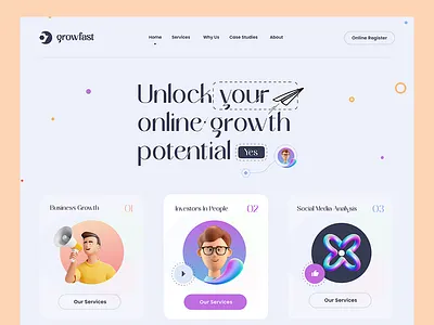 Growfast- Marketing Agency Website! V1 3d 3d person branding creative design illustration logo marketing motion graphics product design uidesign ux web design webdesign