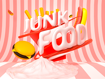 Junk food 3d c4d food fries hamburger hot dog