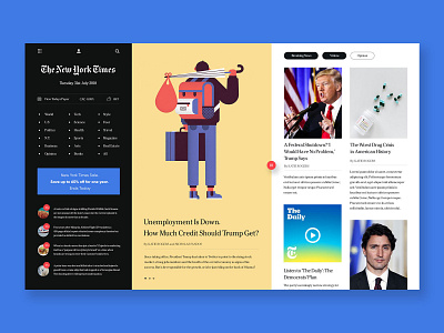 The NYT Hub dashboard news app news site newsfeed newspaper ui web web design website