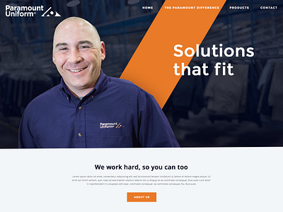 Paramount Uniform Website angles business corporate diagonal navy orange simple stripes website