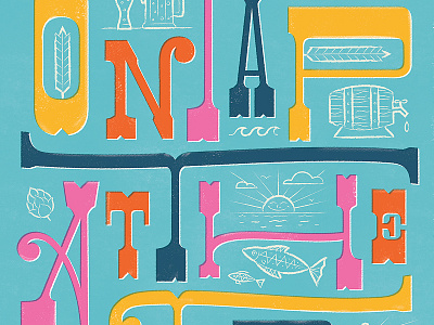 On Tap At The Tip beer blue festival icon illustration lettering midcenturymodern orange pink poster print typography