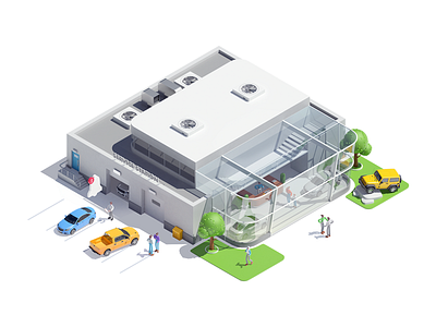 Service Station 3d c4d car illustration isometric rboy rocketboy service vehicle work