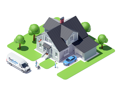 Home 3d c4d car home illustration isometric rboy rocketboy vehicle