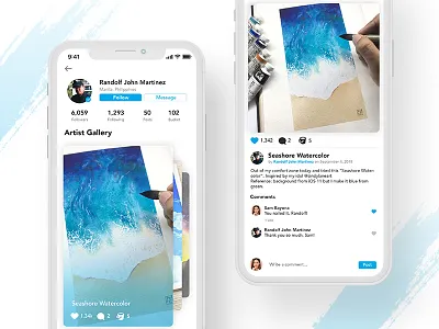 Art Community App Design art artist community creative design mobile app social media ui ux watercolor