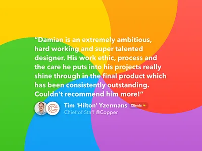 Testimonials for new Portfolio announcement beachball branding clean colorful design desktop minimal portfolio testimonial ui ux web