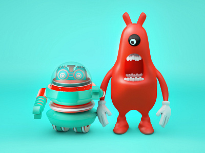 Robots and Big-billed Beasts c4d illustration