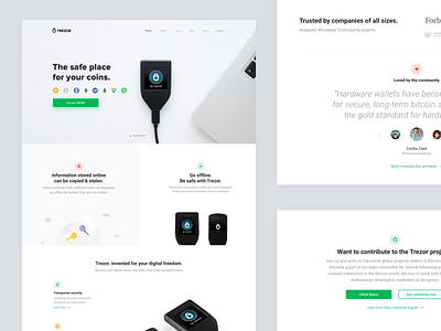 Trezor landing page bitcoin bitcoin cash wallet bitcoin wallet clean design crypto cryptocurrencies cryptocurrency dash wallet ethereum wallet hardware wallet landing page litecoin wallet myro nem wallet product page secure wallet typography