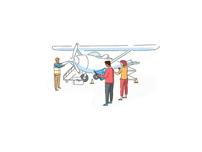 InFlight / Website Illustration blue blueprint characters design digital fly illustration inflight plane website