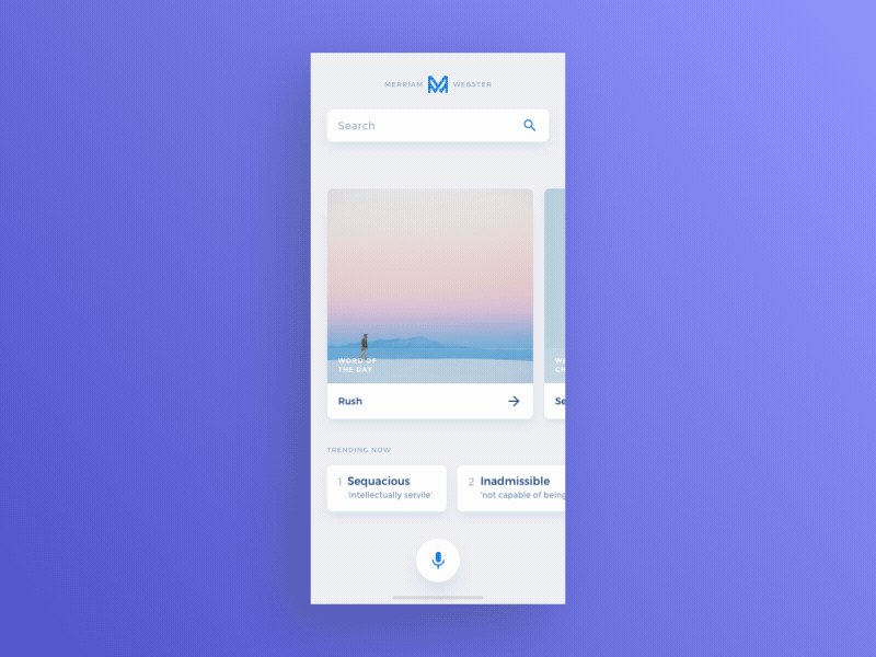 Merriam-Webster Dictionary Quiz animation concept dictionary home page ios iphone x merriamwebster mobile morphing motion mw quiz redesign scroll search transition ui ui animation ux vocabulary