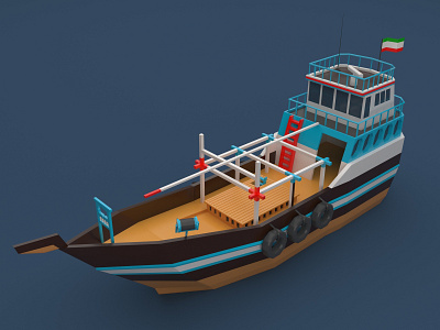 Lenj boat bushehr iran isometric lenj low poly persian gulf ship