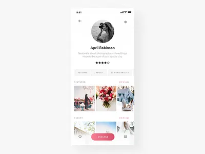 User Profile - Wedding App 006 app daily 006 daily challange dailyui dailyuichallenge design photographer app ui user profile ux wedding wedding app