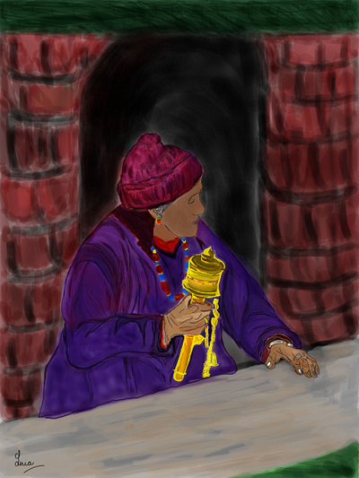 The Lady With A Prayer Wheel digitalpainting illustration art