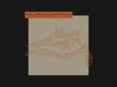 september cipher 02 autumn branch bug chrysalis cocoon daily fall insect minimalism minimalist nature orange september simple tree wood