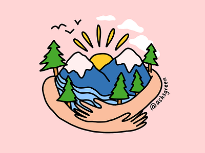 September's free wallpaper british columbia clouds earth ecofriendly free download fresh air hug illustration line drawing mobile wallpaper mountains nature playful sun tree hugger trees wallpaper