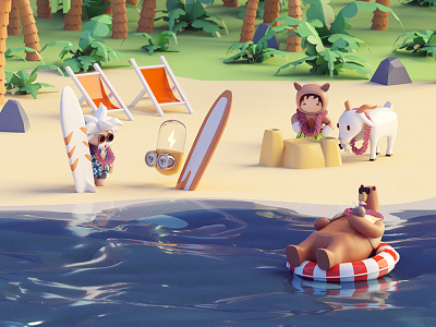 Account Spark Illustrations 3d b3d beach blender character design isometric render tropical