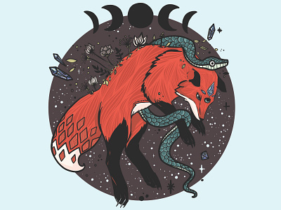 Jumping Fox + Snake + Moon Phases Illustration adobe draw apple pencil artwork fox fox art fox artwork illustration illustrator ipad ipad art jumping fox moon phases sketch snake vector vector art vector illustration witch witches witchy